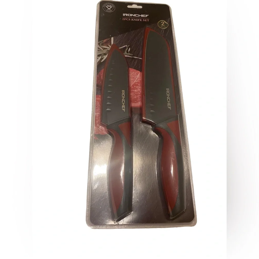 Ironchef Kitchen Knife Set 2 Piece Santoku With Sheath NEW